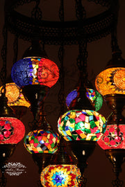 9-BALL TURKISH SULTAN MOSAIC CHANDELIER WITH NO2 (MEDIUM) GLOBES - TurkishLights.NET