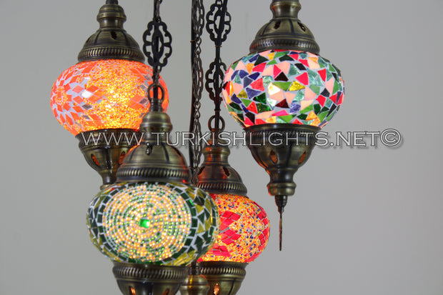 5-BALL SULTAN MOSAIC CHANDELIER (MEDIUM GLOBES) - TurkishLights.NET