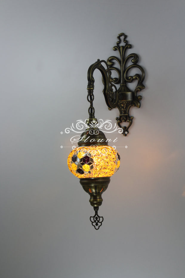 Turkish Mosaic  Wall Sconce, With Medium Globe - TurkishLights.NET