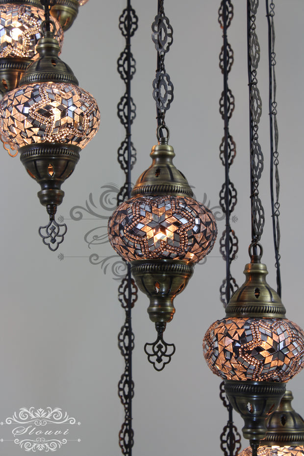 TURKISH MOSAIC LAMP, Water Drop Style CHANDELIER IN 8 GLOBES - TurkishLights.NET