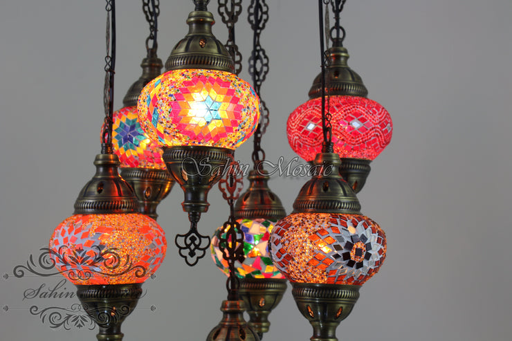 7 - BALL SULTAN TURKISH MOSAIC CHANDELIER (MEDIUM GLOBES) - TurkishLights.NET