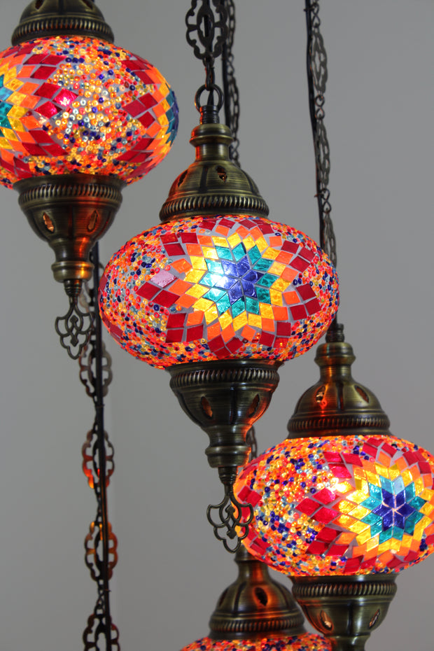 5 BALL TURKISH MOSAIC CHANDELIER, WITH LARGE GLOBES - TurkishLights.NET