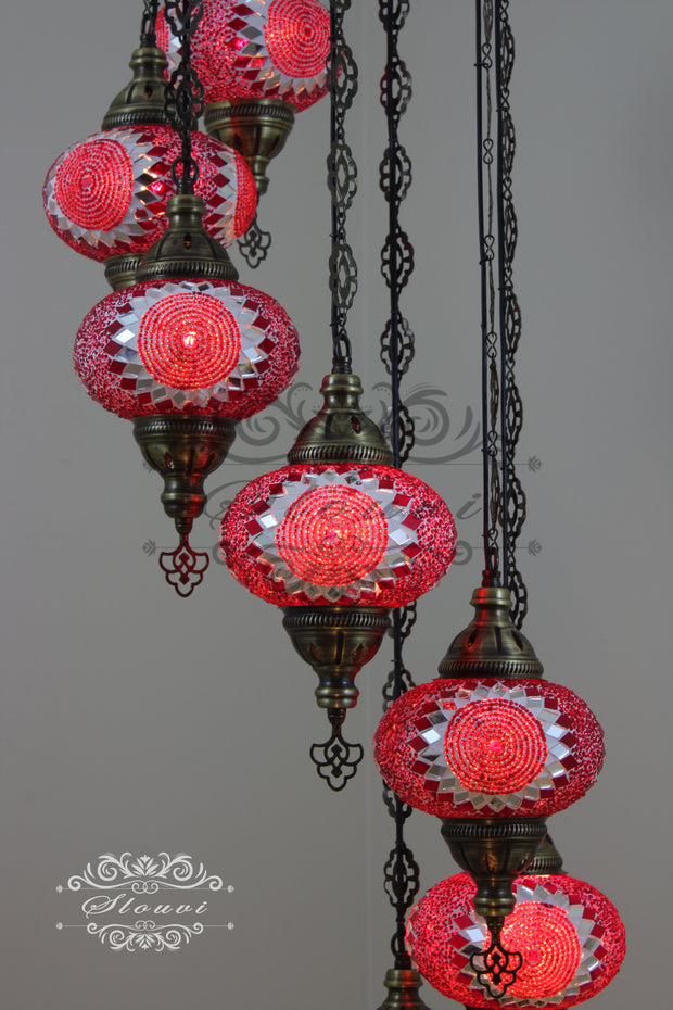 7 - BALL TURKISH MOSAIC CHANDELIER, LARGE GLOBES - TurkishLights.NET