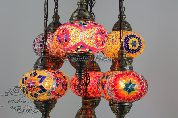 7 - BALL SULTAN TURKISH MOSAIC CHANDELIER (LARGE GLOBES) - TurkishLights.NET