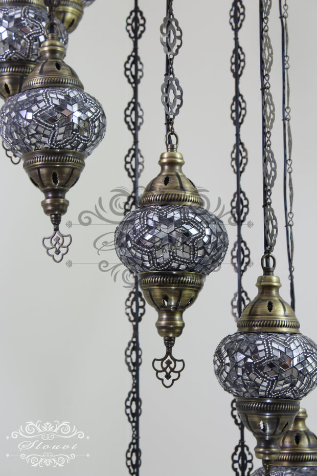 TURKISH MOSAIC LAMP, Water Drop Style CHANDELIER IN 8 GLOBES - TurkishLights.NET