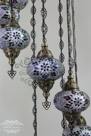 TURKISH MOSAIC LAMP, Water Drop Style CHANDELIER IN 8 LARGE GLOBES - TurkishLights.NET