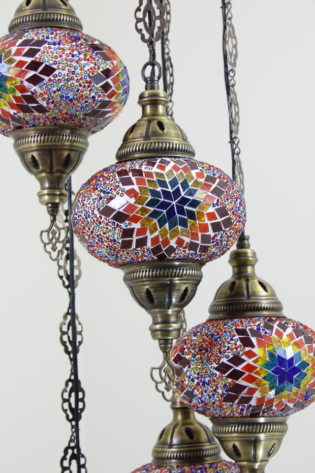 5 BALL TURKISH MOSAIC CHANDELIER, WITH LARGE GLOBES - TurkishLights.NET