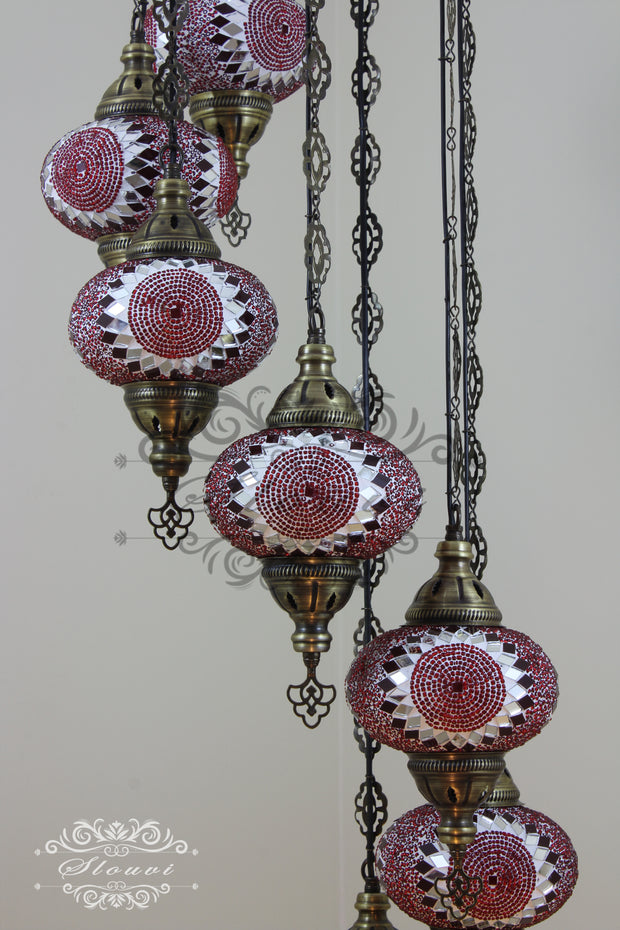 7 - BALL TURKISH MOSAIC CHANDELIER, LARGE GLOBES - TurkishLights.NET