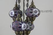 5-BALL SULTAN MOSAIC CHANDELIER (LARGE GLOBES) - TurkishLights.NET