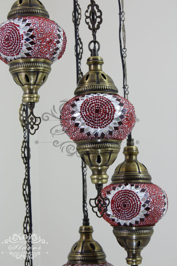 5 BALL TURKISH MOSAIC CHANDELIER WITH MEDIUM GLOBES - TurkishLights.NET