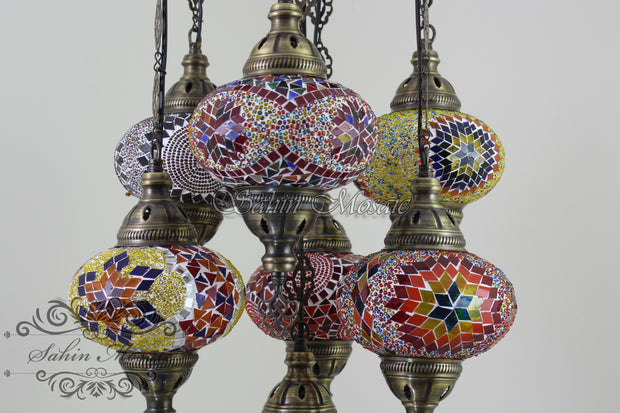 7 - BALL SULTAN TURKISH MOSAIC CHANDELIER (LARGE GLOBES) - TurkishLights.NET