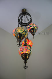 5-BALL SULTAN MOSAIC CHANDELIER (MEDIUM GLOBES) - TurkishLights.NET