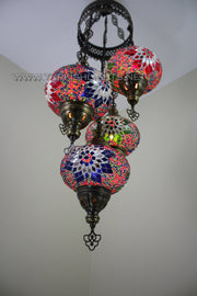 5-BALL SULTAN MOSAIC CHANDELIER (LARGE GLOBES) - TurkishLights.NET