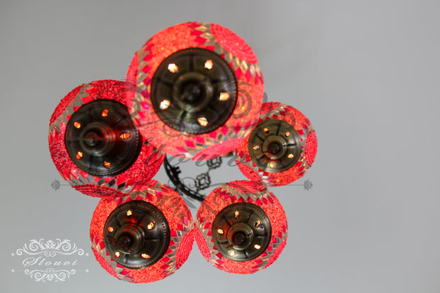 5 BALL TURKISH MOSAIC CHANDELIER WITH MEDIUM GLOBES - TurkishLights.NET