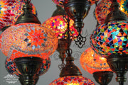 9-BALL TURKISH SULTAN MOSAIC CHANDELIER WITH NO3 (LARGE) GLOBES - TurkishLights.NET