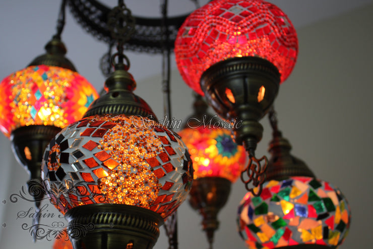 7 - BALL SULTAN TURKISH MOSAIC CHANDELIER (MEDIUM GLOBES) - TurkishLights.NET