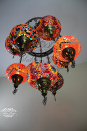 9-BALL TURKISH SULTAN MOSAIC CHANDELIER WITH NO3 (LARGE) GLOBES - TurkishLights.NET