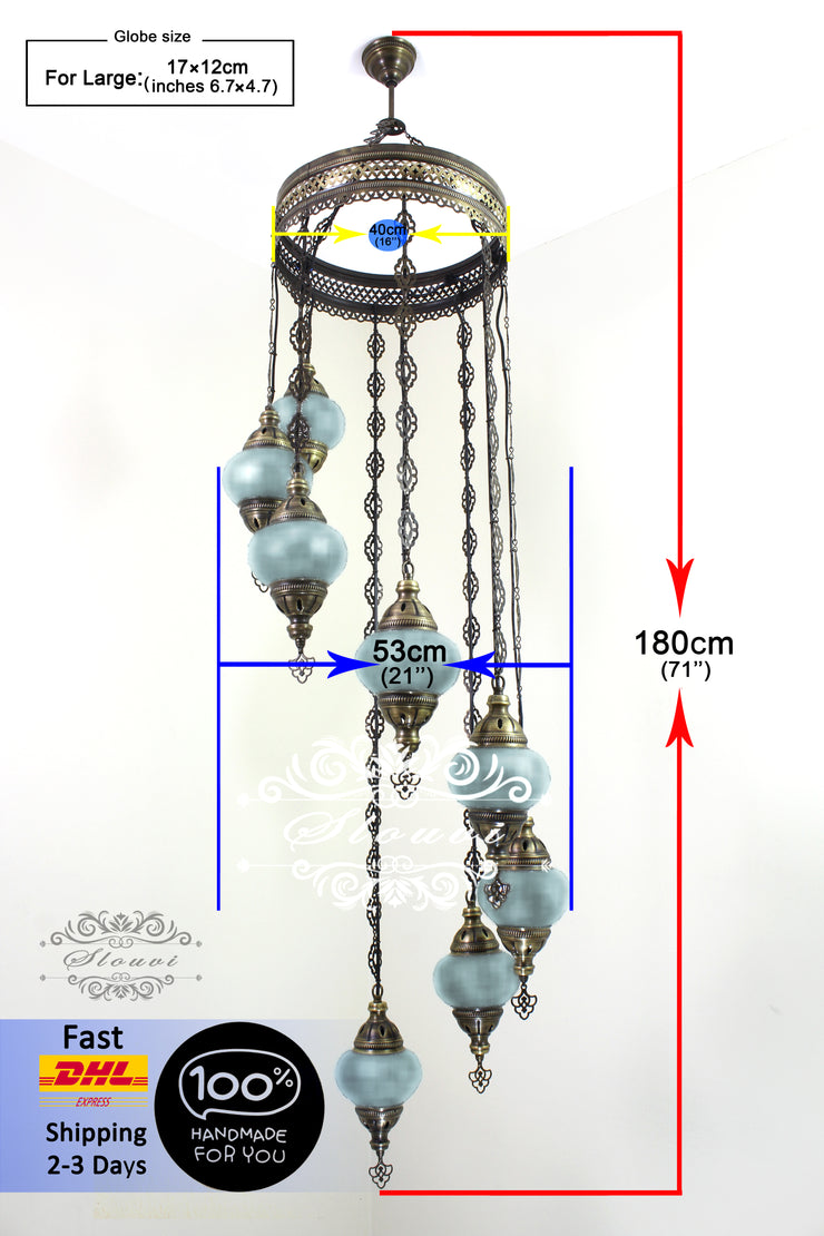 TURKISH MOSAIC LAMP, Water Drop Style CHANDELIER IN 8 GLOBES - TurkishLights.NET