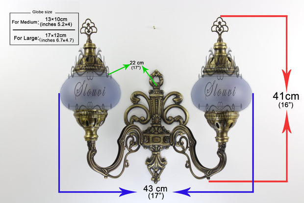 Turkish Mosaic Double Wall Sconce, With Medium Globes, Upward - TurkishLights.NET