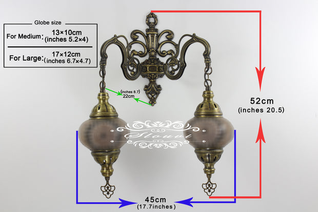 Turkish Mosaic Double Wall Sconce, With Large Globes - TurkishLights.NET