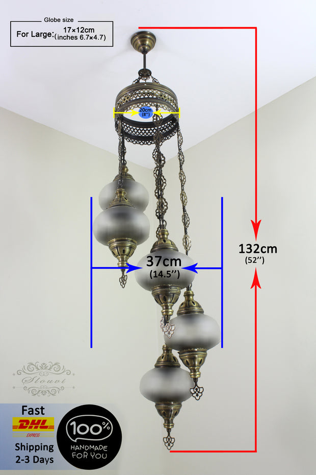 5 BALL TURKISH MOSAIC CHANDELIER, WITH LARGE GLOBES - TurkishLights.NET