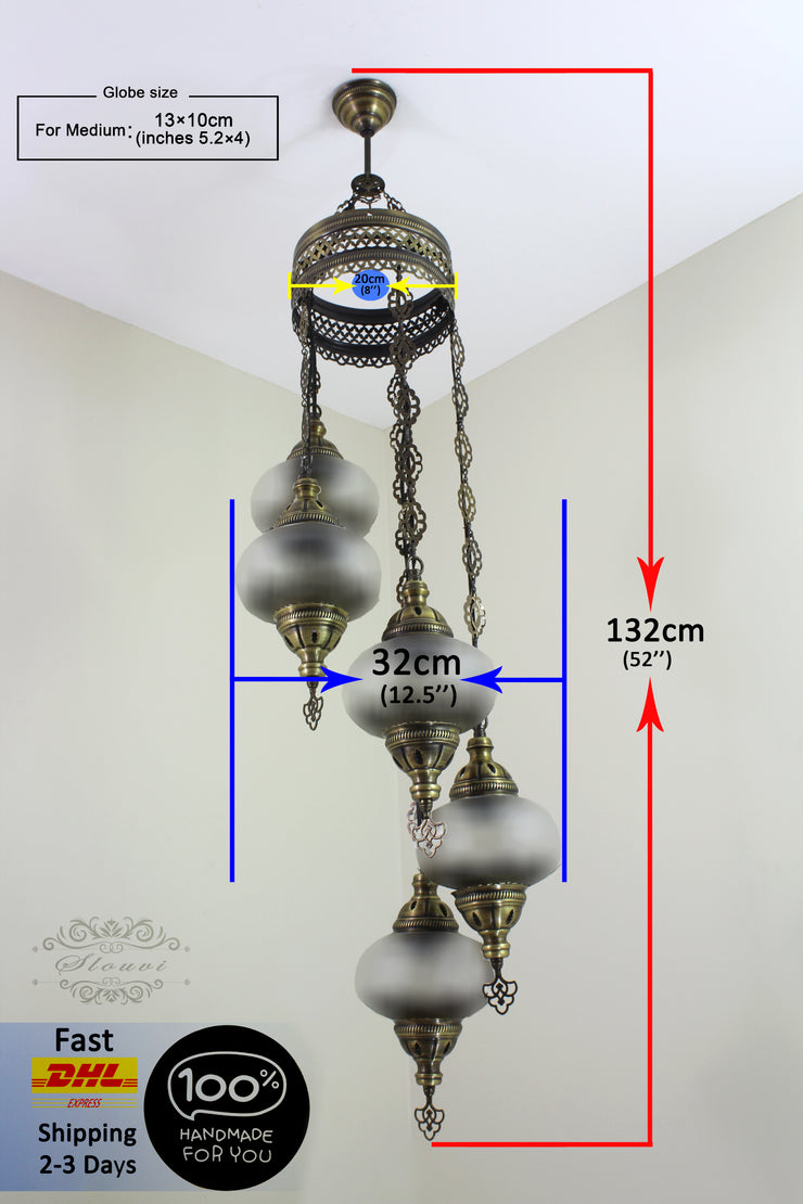 5 BALL TURKISH MOSAIC CHANDELIER WITH MEDIUM GLOBES - TurkishLights.NET