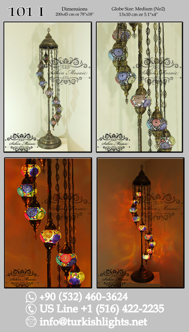 9 BALL TURKISH MOSAIC FLOOR LAMP, LAMBADER, MEDIUM GLOBES code: 101 - TurkishLights.NET