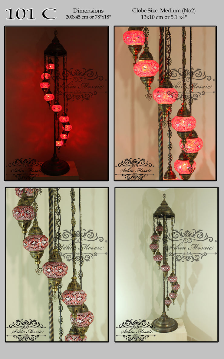 9 BALL TURKISH MOSAIC FLOOR LAMP, LAMBADER, MEDIUM GLOBES code: 101 - TurkishLights.NET