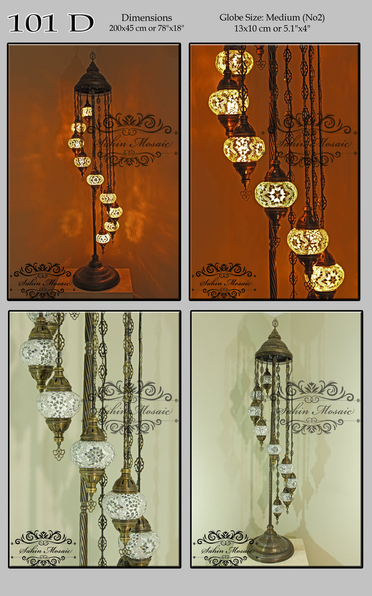 9 BALL TURKISH MOSAIC FLOOR LAMP, LAMBADER, MEDIUM GLOBES code: 101 - TurkishLights.NET