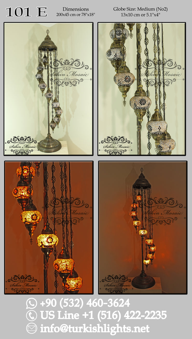 9 BALL TURKISH MOSAIC FLOOR LAMP, LAMBADER, MEDIUM GLOBES code: 101 - TurkishLights.NET