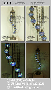 9 BALL TURKISH MOSAIC FLOOR LAMP, LAMBADER, MEDIUM GLOBES code: 101 - TurkishLights.NET