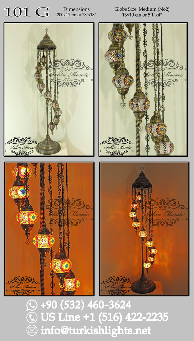 9 BALL TURKISH MOSAIC FLOOR LAMP, LAMBADER, MEDIUM GLOBES code: 101 - TurkishLights.NET