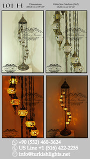 9 BALL TURKISH MOSAIC FLOOR LAMP, LAMBADER, MEDIUM GLOBES code: 101 - TurkishLights.NET