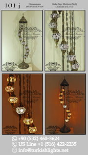 9 BALL TURKISH MOSAIC FLOOR LAMP, LAMBADER, MEDIUM GLOBES code: 101 - TurkishLights.NET