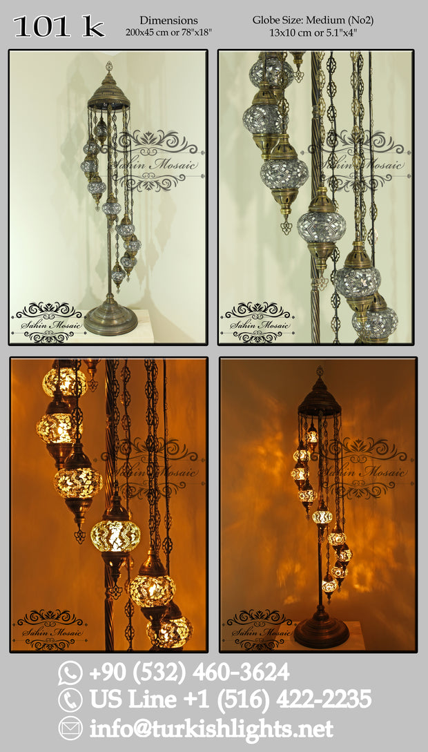 9 BALL TURKISH MOSAIC FLOOR LAMP, LAMBADER, MEDIUM GLOBES code: 101 - TurkishLights.NET