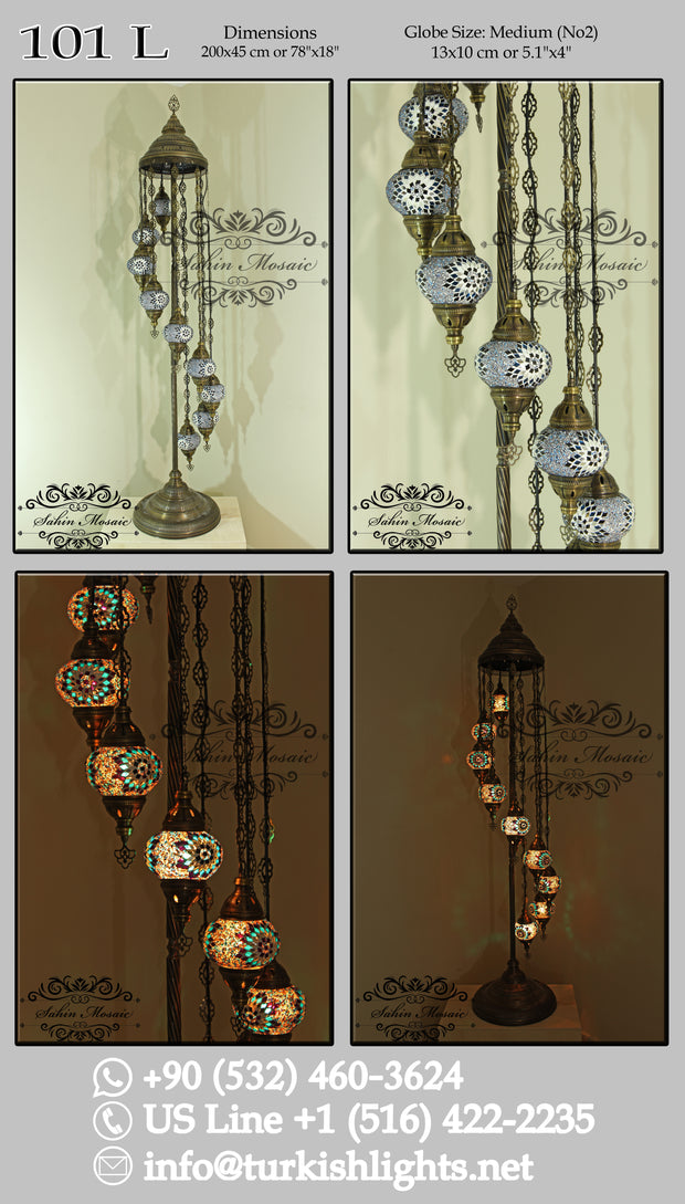 9 BALL TURKISH MOSAIC FLOOR LAMP, LAMBADER, MEDIUM GLOBES code: 101 - TurkishLights.NET