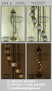 9 BALL TURKISH MOSAIC FLOOR LAMP, LAMBADER, MEDIUM GLOBES code: 101 - TurkishLights.NET