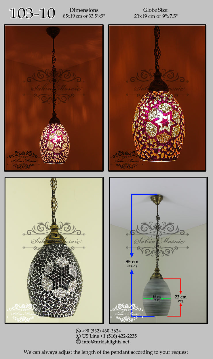 Turkish Handmade Mosaic Hanging Pendant - Kitchen Island Pendant 103-10 - TurkishLights.NET