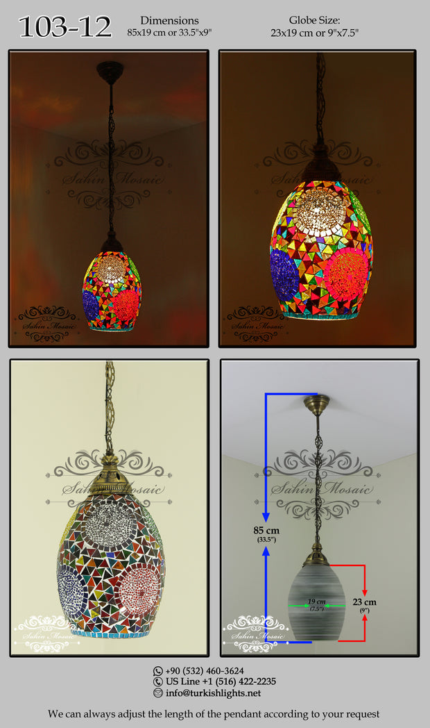 Turkish Handmade Mosaic Hanging Pendant - Kitchen Island Pendant 103-12 - TurkishLights.NET