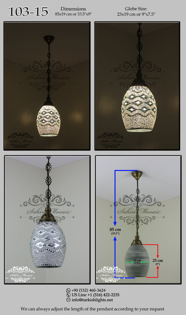 Turkish Handmade Mosaic Hanging Pendant - Kitchen Island Pendant 103-15 - TurkishLights.NET