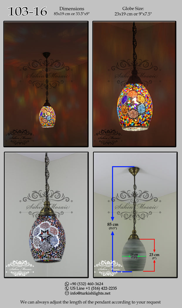 Turkish Handmade Mosaic Hanging Pendant - Kitchen Island Pendant 103-16 - TurkishLights.NET