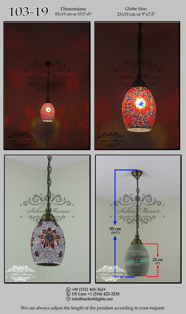 Turkish Handmade Mosaic Hanging Pendant - Kitchen Island Pendant 103-19 - TurkishLights.NET