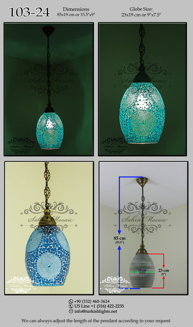 Turkish Handmade Mosaic Hanging Pendant - Kitchen Island Pendant 103-24 - TurkishLights.NET