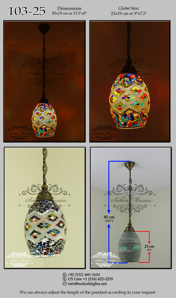 Turkish Handmade Mosaic Hanging Pendant - Kitchen Island Pendant 103-25 - TurkishLights.NET