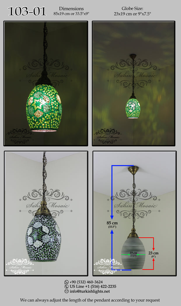 Turkish Handmade Mosaic Hanging Pendant - Kitchen Island Pendant 103-01 - TurkishLights.NET