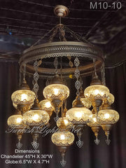 15-BALL TURKISH SULTAN OTTOMAN CHANDELIER, LARGE GLOBES ID: M10-10