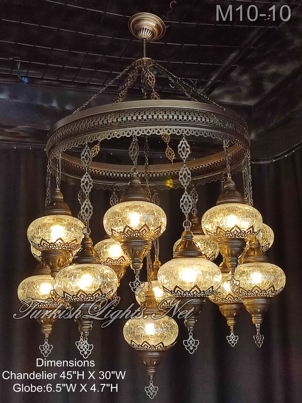 15-BALL TURKISH SULTAN MOSAIC CHANDELIER, LARGE GLOBES,  9 TO CHOOSE