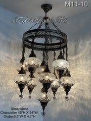 11-BALL TURKISH SULTAN OTTOMAN CHANDELIER, LARGE GLOBES ID: M11-10