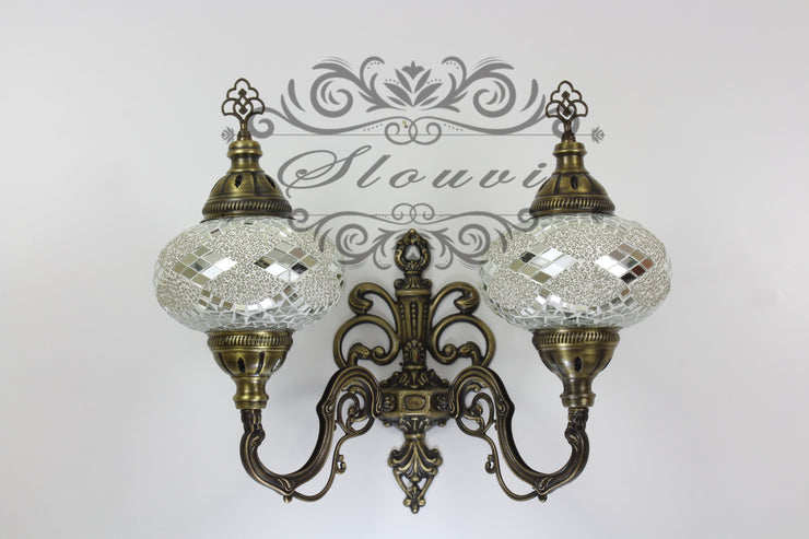 Turkish Mosaic Double Wall Sconce, With Large Globes, Upward - TurkishLights.NET