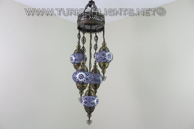 5-BALL SULTAN MOSAIC CHANDELIER (MEDIUM GLOBES) - TurkishLights.NET